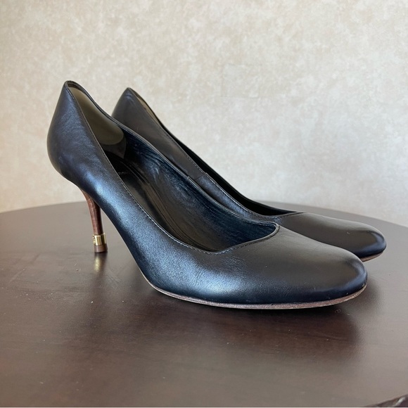 Tory Burch Black Leather and Wood Grain High Heel Shoes  US 9.5 dinner career - Picture 2 of 10